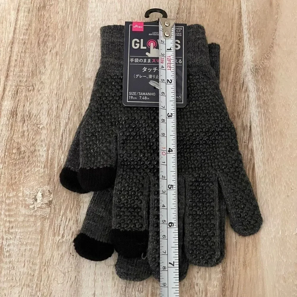 NWT 4 Daiso Digits Touchscreen Touch Screen Grey / Black Adult Warm Knit Gloves